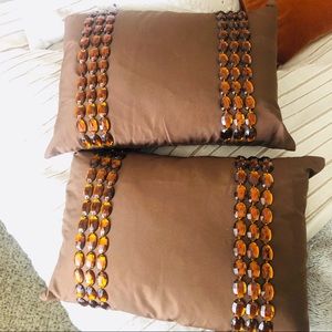 Brown Beaded Throw Pillows - 2